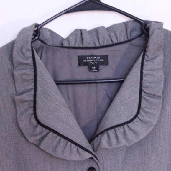 Tahari gray ruffled button down dress - Picture 3 of 6